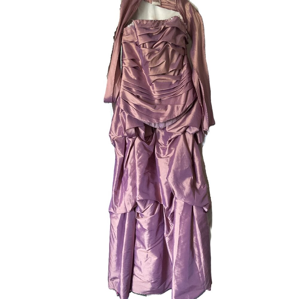 Mori Lee two piece taffeta ballroom gown with beaded bodice/ three tier skirt